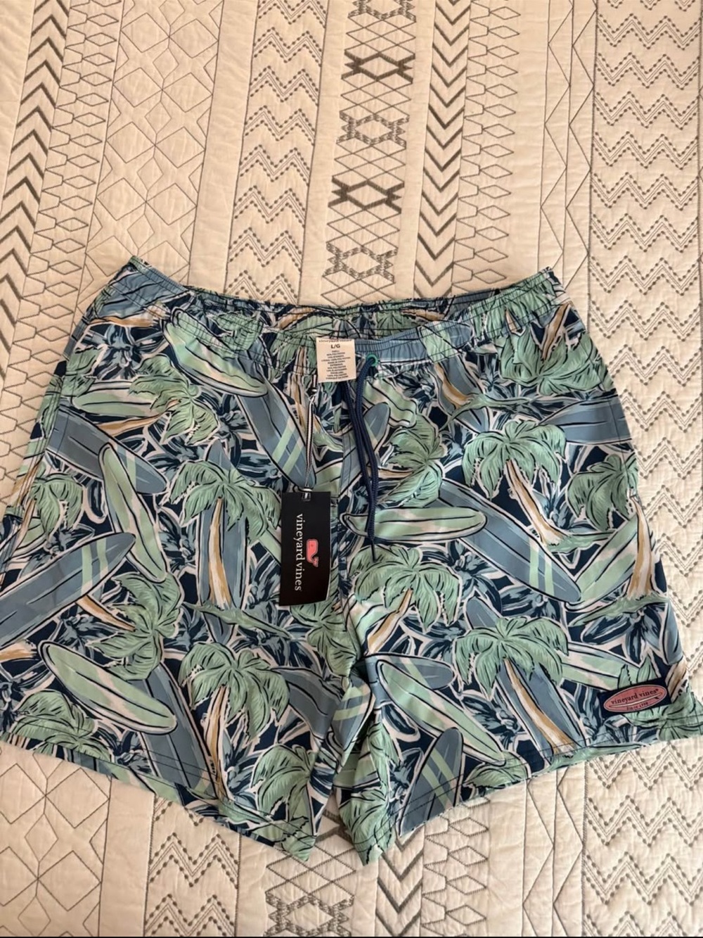 Vineyard Vines Blue & Green Palm Tree Swim Trunks
